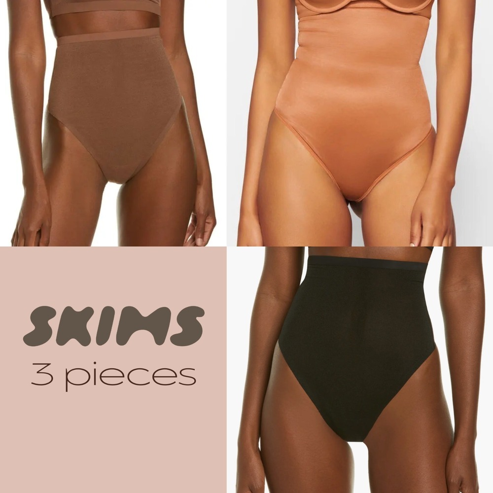 NEW $118 SKIMS [ 3PC 4X ] Mesh High Waist Thong Onyx + Bronze‎ + Jasper T2031